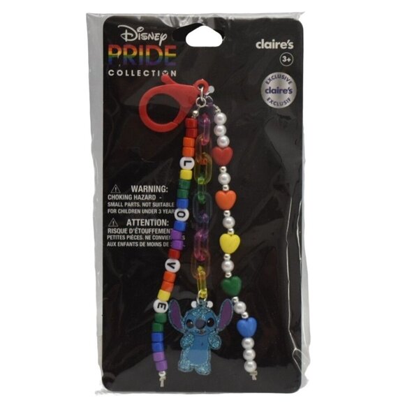 Disney Pride Collection Stitch Keychain Backpack Clip Love Beads Hearts Claires - Picture 1 of 4